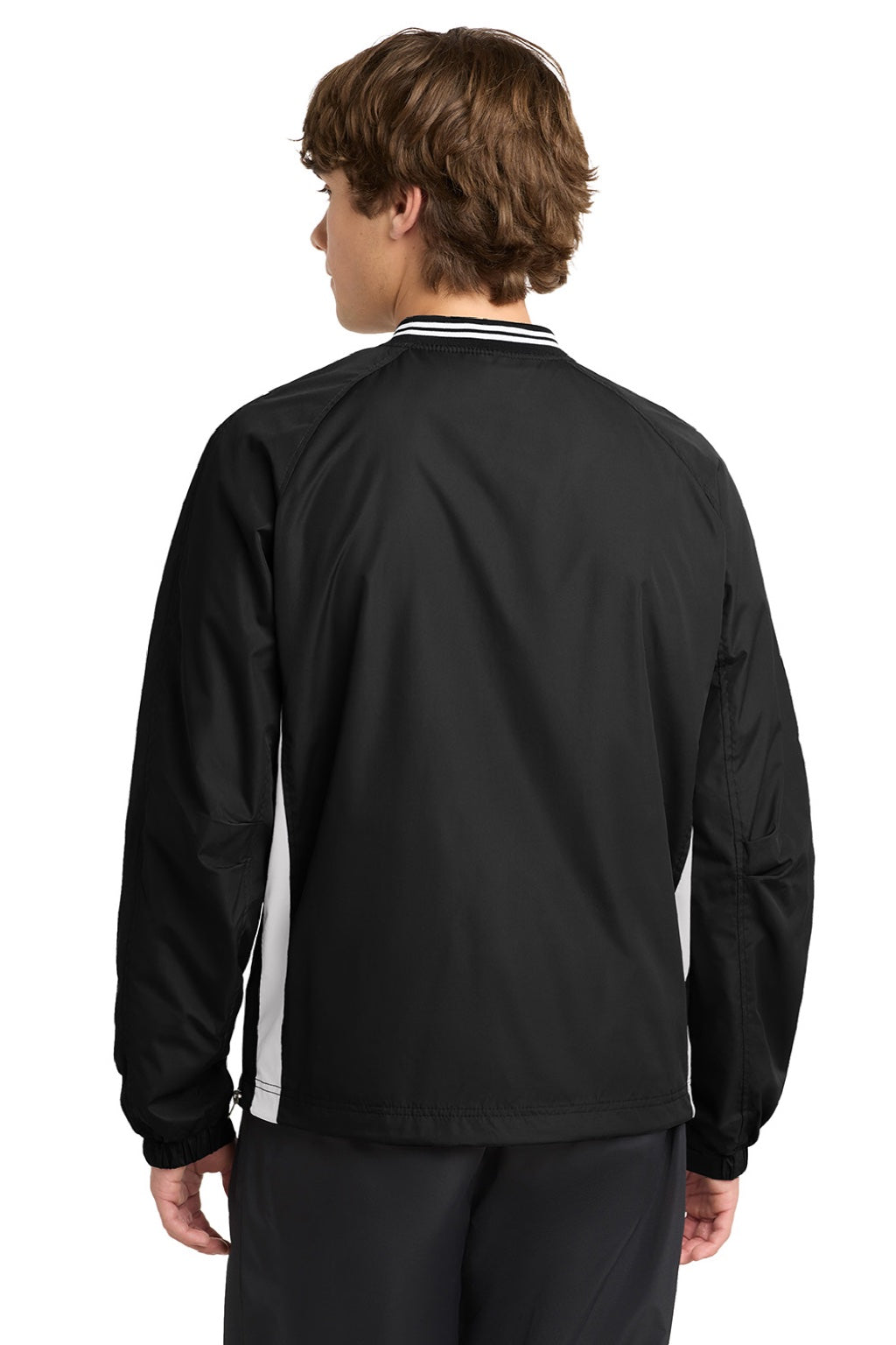 Sport-Tek JST62 Mens Water Resistant V-Neck Jacket Black/White Model Back