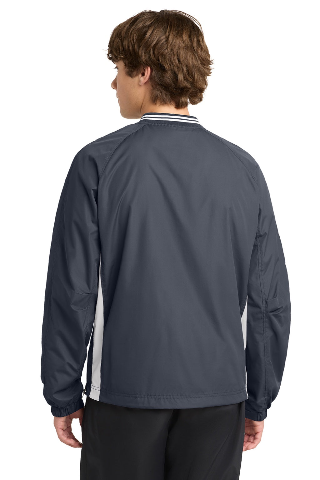Sport-Tek JST62 Mens Water Resistant V-Neck Jacket Graphite Grey/White Model Back