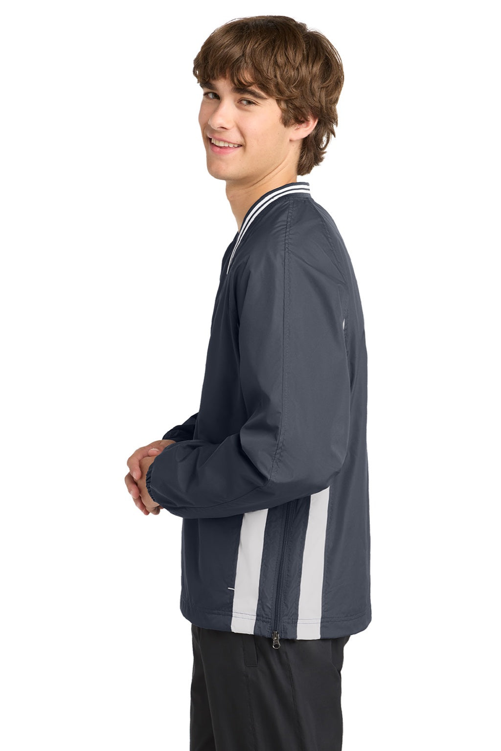 Sport-Tek JST62 Mens Water Resistant V-Neck Jacket Graphite Grey/White Model Side