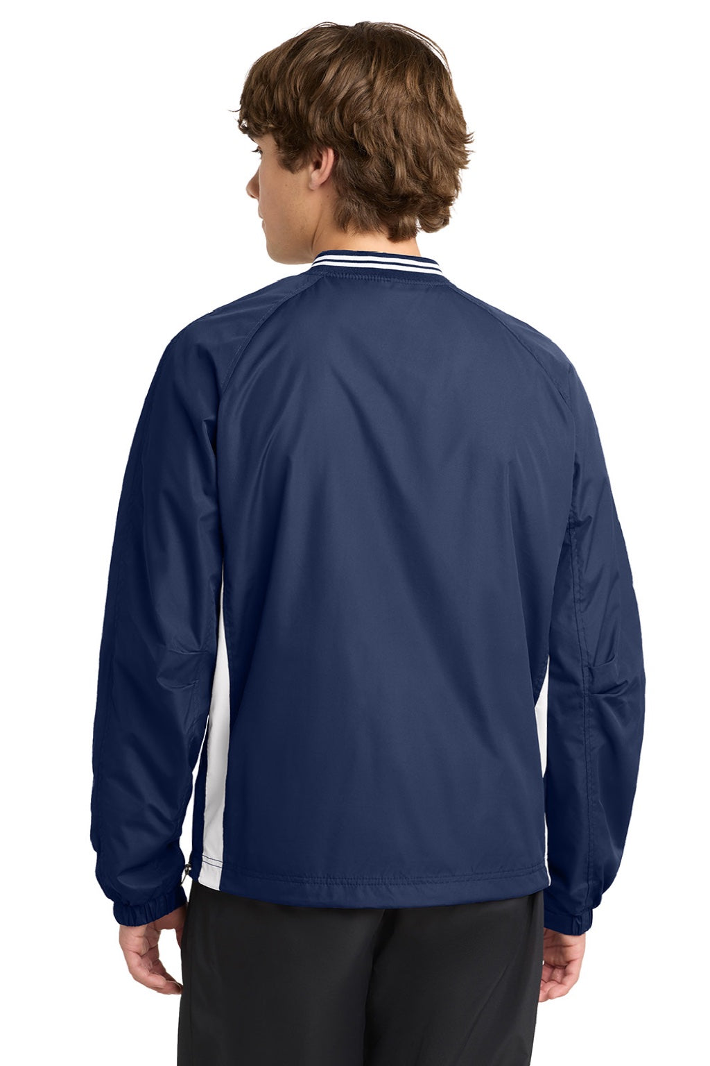 Sport-Tek JST62 Mens Water Resistant V-Neck Jacket True Navy Blue/White Model Back