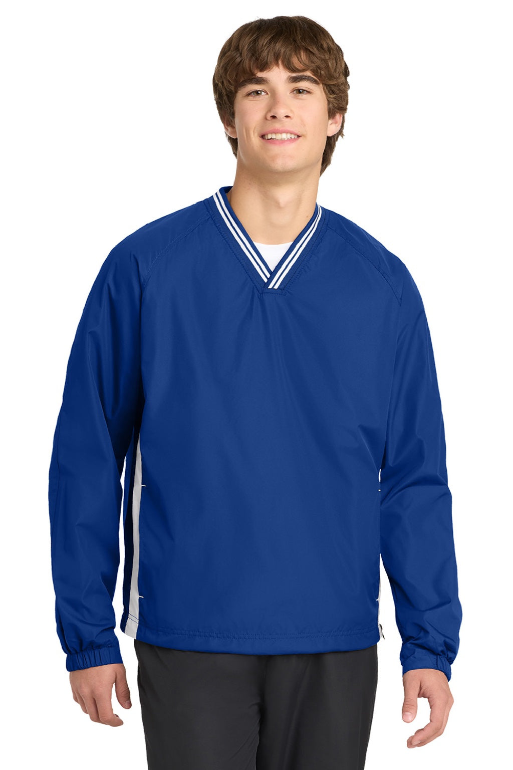 Sport-Tek JST62 Mens Water Resistant V-Neck Jacket True Royal Blue/White Model Front