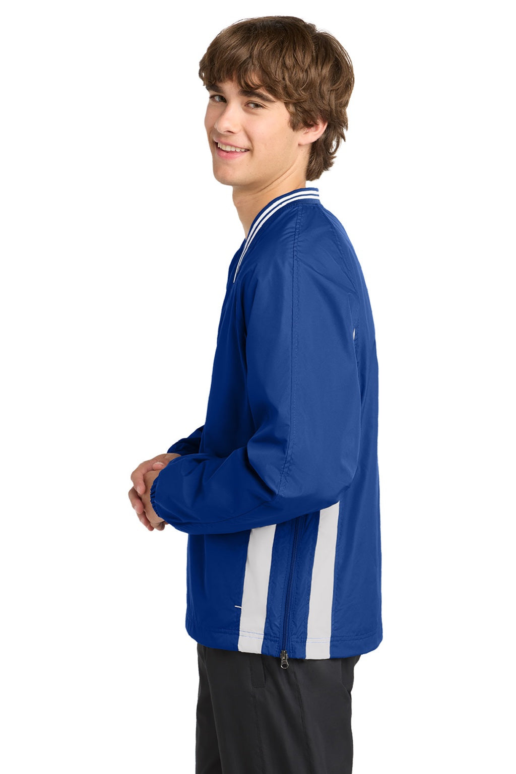 Sport-Tek JST62 Mens Water Resistant V-Neck Jacket True Royal Blue/White Model Side