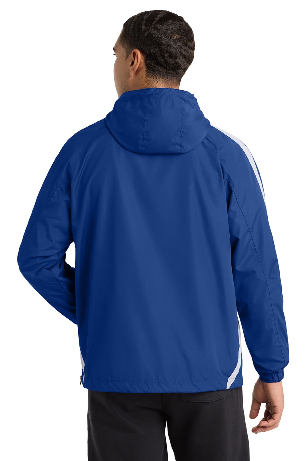 Sport-Tek JST63 Mens 1/4 Zip Hooded Jacket True Royal Blue/White Model Back
