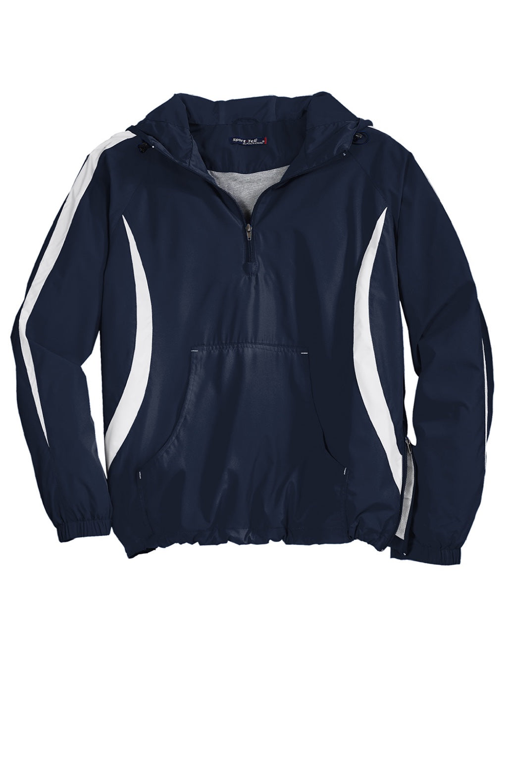 Sport-Tek JST63 Mens 1/4 Zip Hooded Jacket True Navy Blue/White Flat Front
