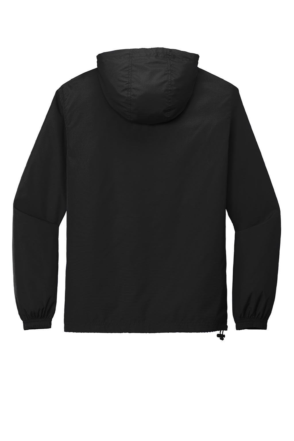 Sport-Tek JST66 Mens Wind & Water Resistant Packable Anorak 1/4 Zip Hooded Jacket Black Flat Back