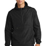 Sport-Tek Mens Wind & Water Resistant Packable Anorak 1/4 Zip Hooded Jacket - Black