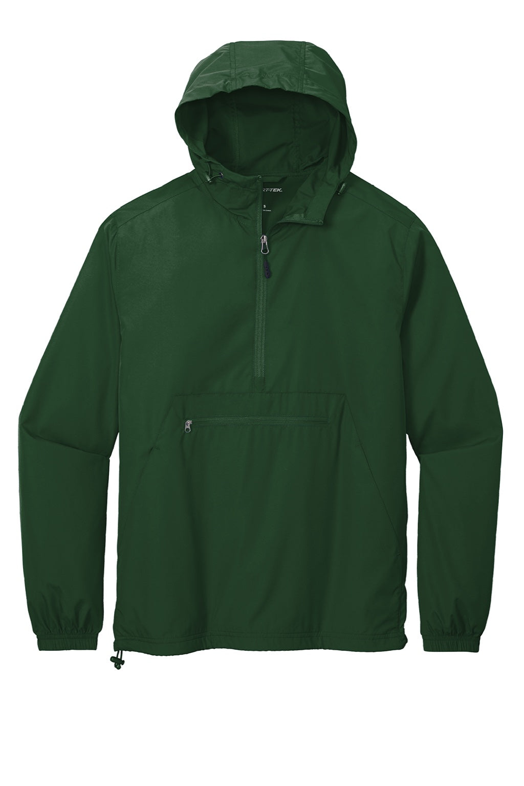 Sport-Tek JST66 Mens Wind & Water Resistant Packable Anorak 1/4 Zip Hooded Jacket Forest Green Flat Front
