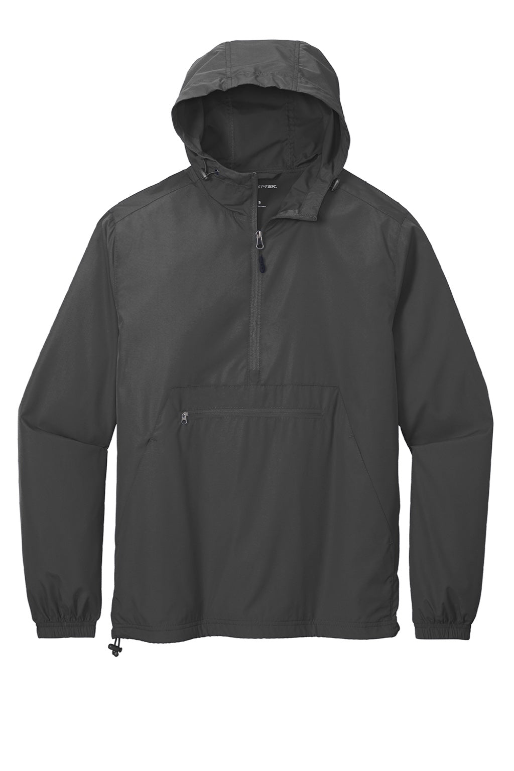 Sport-Tek JST66 Mens Wind & Water Resistant Packable Anorak 1/4 Zip Hooded Jacket Graphite Grey Flat Front