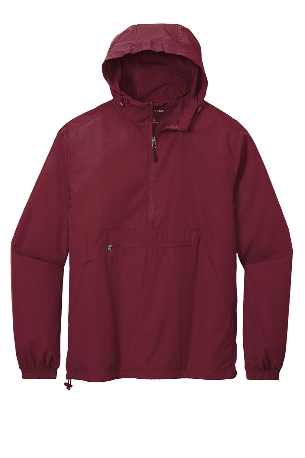 Sport-Tek JST66 Mens Wind & Water Resistant Packable Anorak 1/4 Zip Hooded Jacket Maroon Flat Front