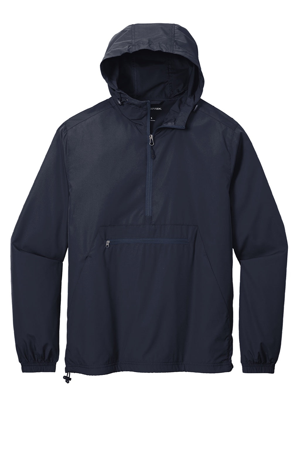 Sport-Tek JST66 Mens Wind & Water Resistant Packable Anorak 1/4 Zip Hooded Jacket True Navy Blue Flat Front