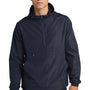 Sport-Tek Mens Wind & Water Resistant Packable Anorak 1/4 Zip Hooded Jacket - True Navy Blue