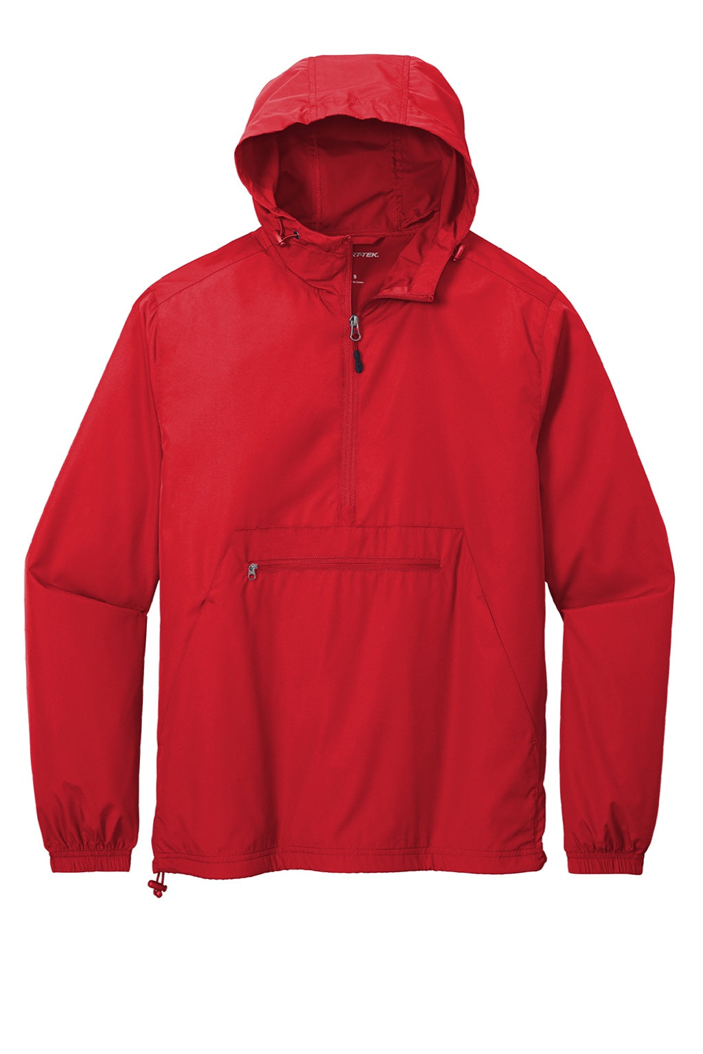 Sport-Tek JST66 Mens Wind & Water Resistant Packable Anorak 1/4 Zip Hooded Jacket True Red Flat Front