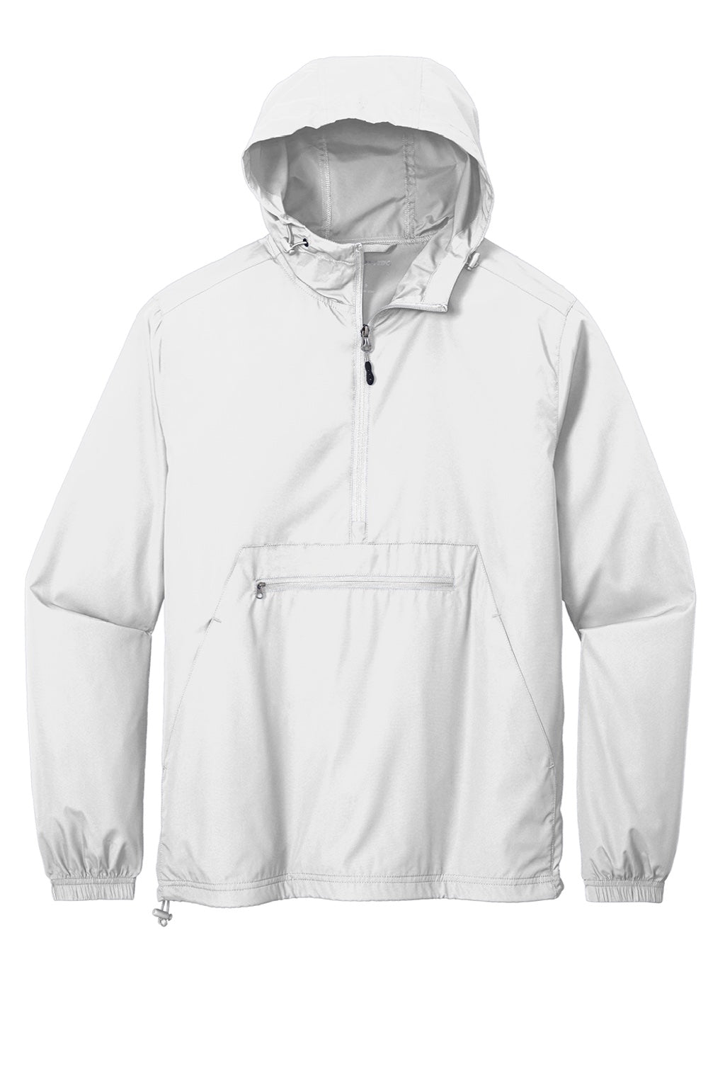 Sport-Tek JST66 Mens Wind & Water Resistant Packable Anorak 1/4 Zip Hooded Jacket White Flat Front