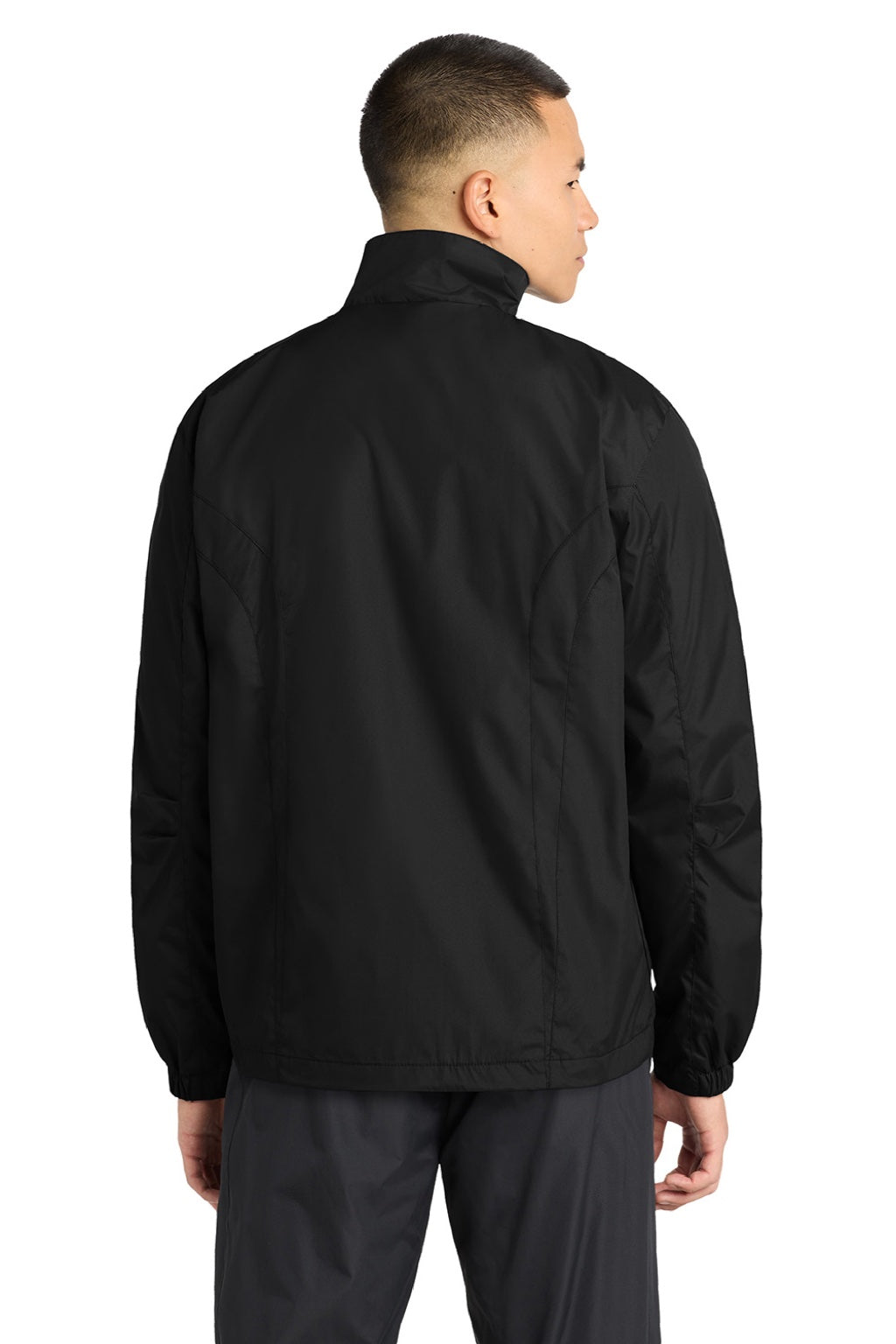 Sport-Tek JST70 Mens Water Resistant Full Zip Wind Jacket Black Model Back