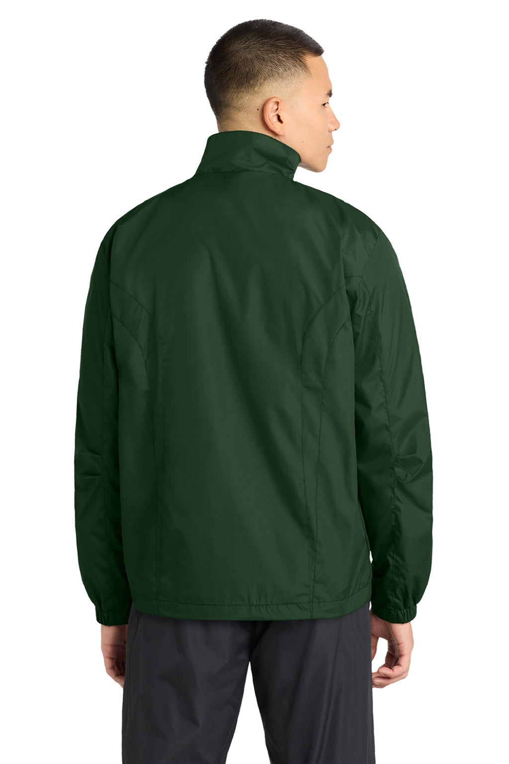 Sport-Tek JST70 Mens Water Resistant Full Zip Wind Jacket Forest Green Model Back