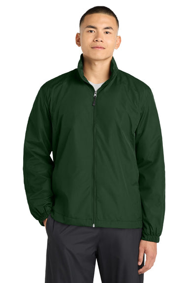 Sport-Tek JST70 Mens Water Resistant Full Zip Wind Jacket Forest Green Model Front