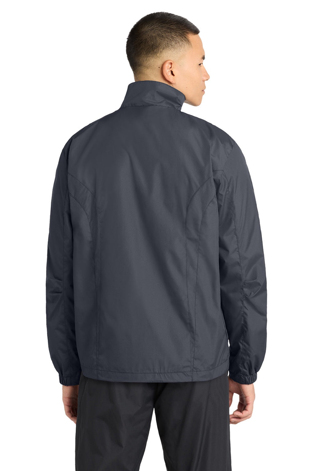 Sport-Tek JST70 Mens Water Resistant Full Zip Wind Jacket Graphite Grey Model Back