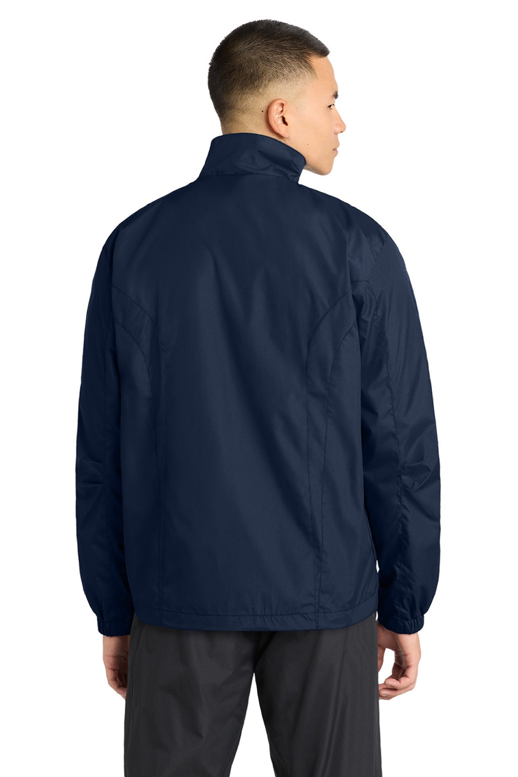 Sport-Tek JST70 Mens Water Resistant Full Zip Wind Jacket True Navy Blue Model Back
