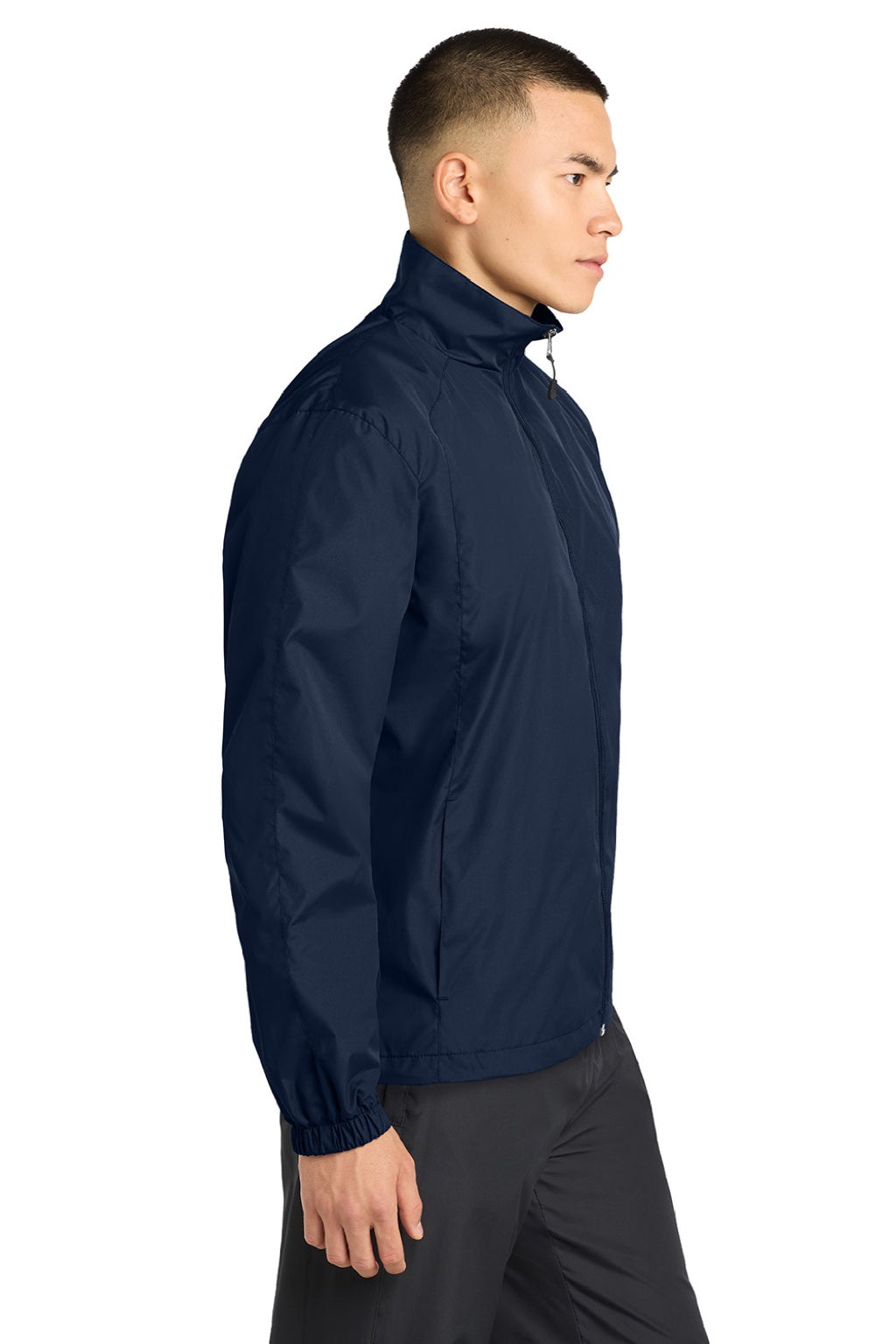 Sport-Tek JST70 Mens Water Resistant Full Zip Wind Jacket True Navy Blue Model Side