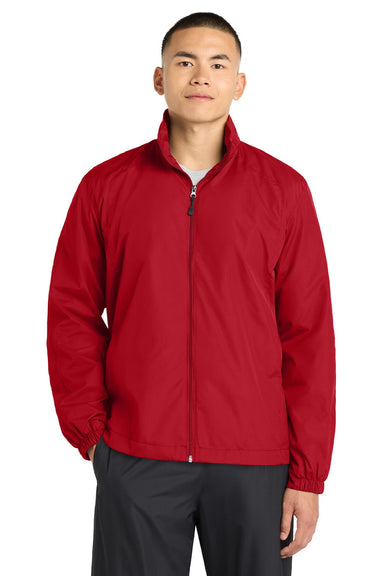 Sport-Tek JST70 Mens Water Resistant Full Zip Wind Jacket True Red Model Front