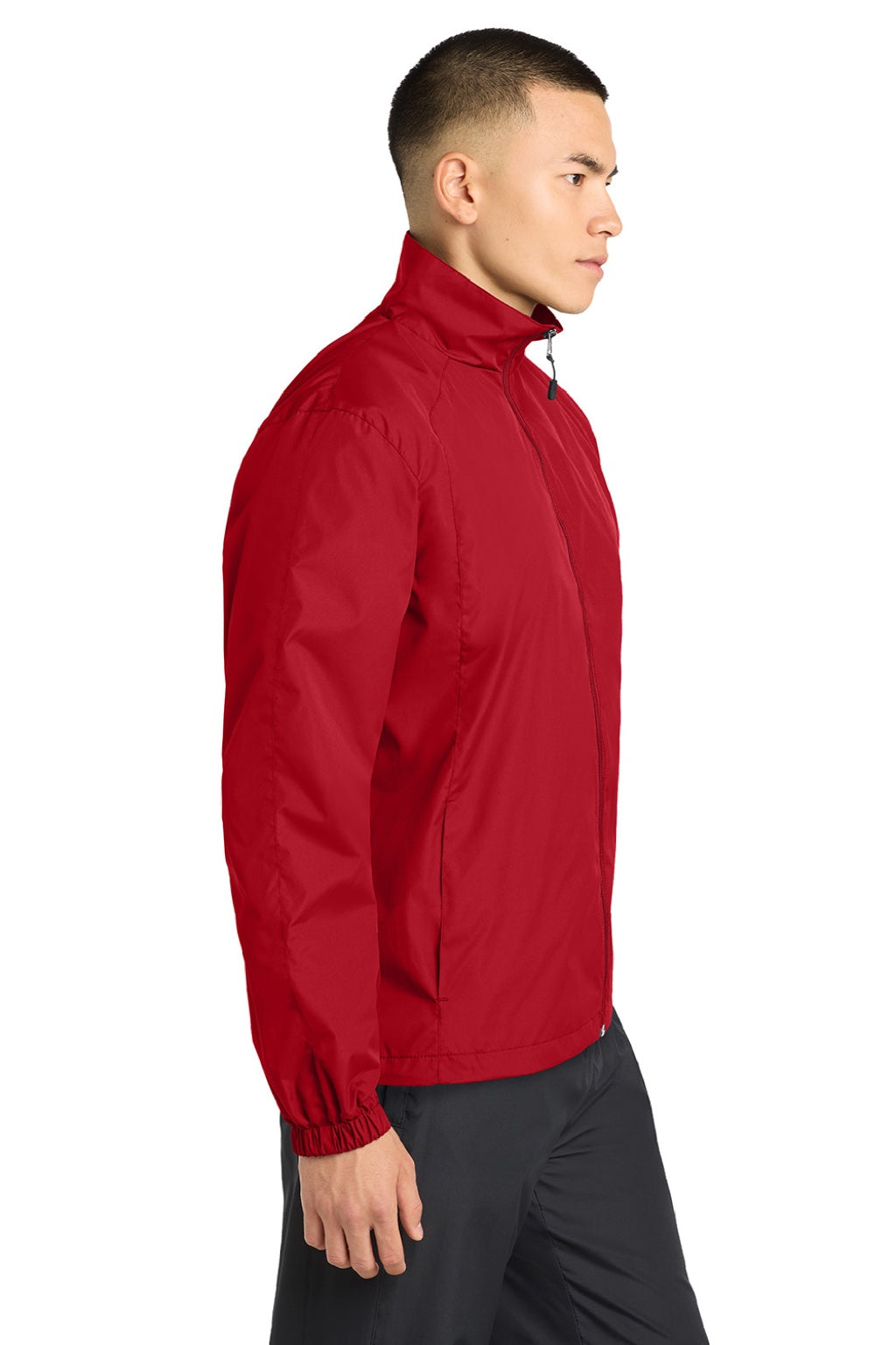 Sport-Tek JST70 Mens Water Resistant Full Zip Wind Jacket True Red Model Side