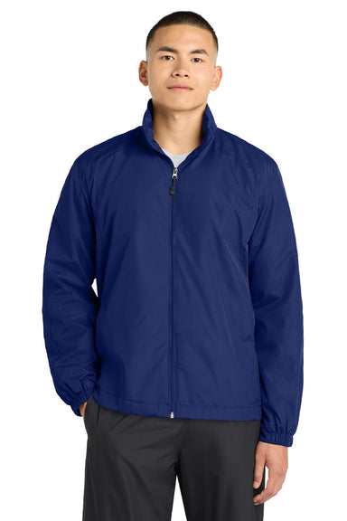 Sport-Tek JST70 Mens Water Resistant Full Zip Wind Jacket True Royal Blue Model Front