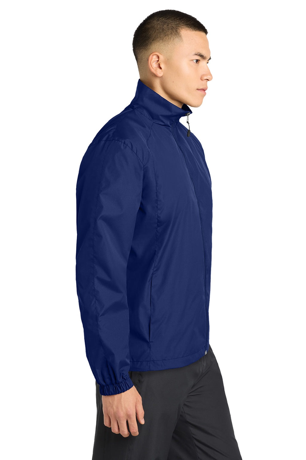 Sport-Tek JST70 Mens Water Resistant Full Zip Wind Jacket True Royal Blue Model Side