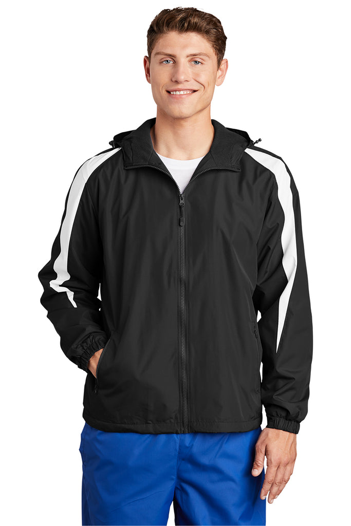 Sport-Tek JST81 Mens Black/White Full Zip Hooded Jacket
