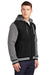 Sport-Tek JST82 Mens Snap Down Hooded Letterman Jacket Black/Heather Vintage Grey/White Model 3q