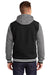 Sport-Tek JST82 Mens Snap Down Hooded Letterman Jacket Black/Heather Vintage Grey/White Model Back
