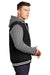 Sport-Tek JST82 Mens Snap Down Hooded Letterman Jacket Black/Heather Vintage Grey/White Model Side