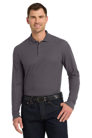 Port Authority K100LS Mens Core Classic Long Sleeve Polo Shirt Graphite Grey Model Front