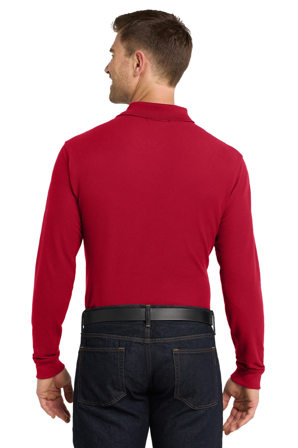 Port Authority K100LS Mens Core Classic Long Sleeve Polo Shirt Rich Red Model Back