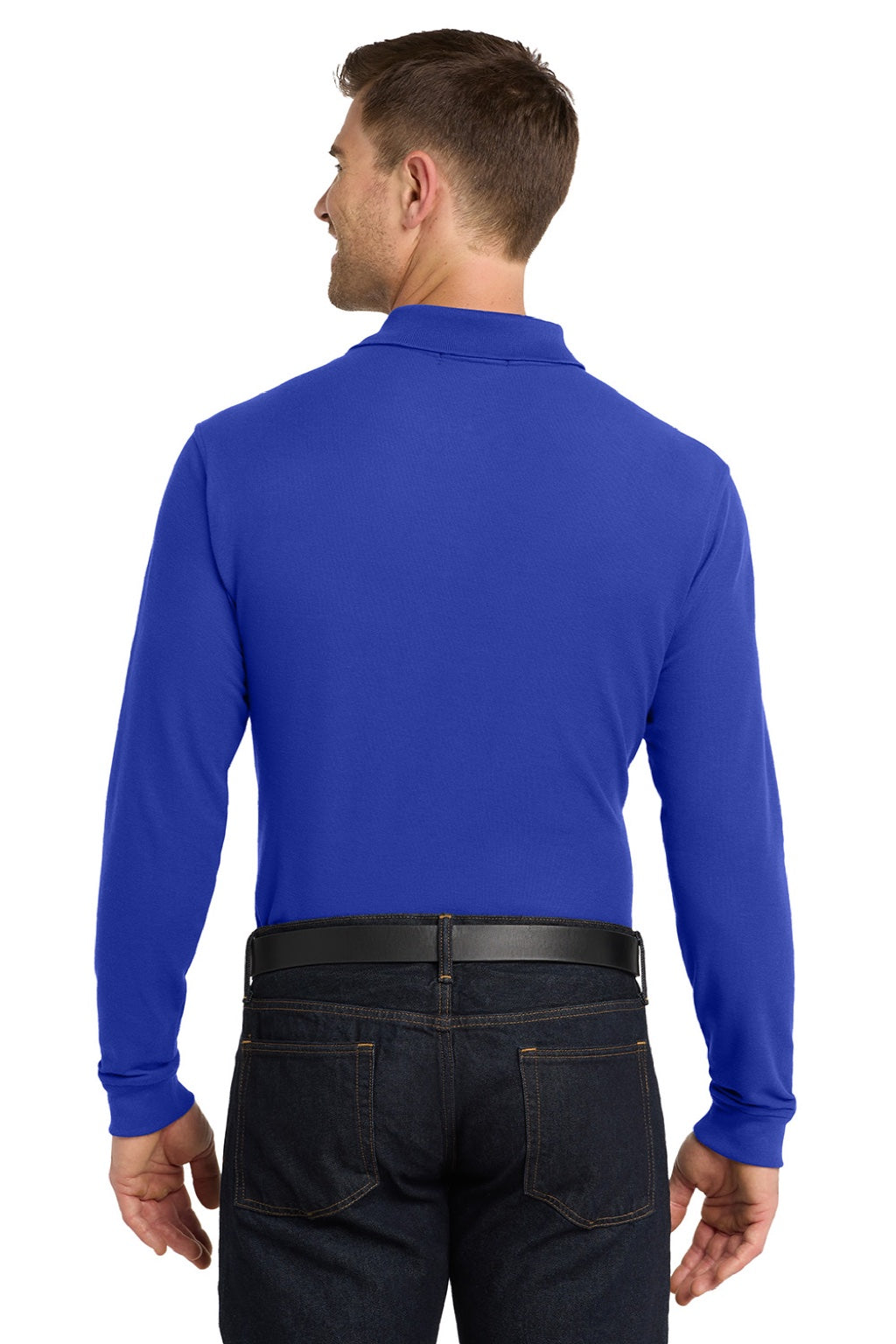 Port Authority K100LS Mens Core Classic Long Sleeve Polo Shirt True Royal Blue Model Back
