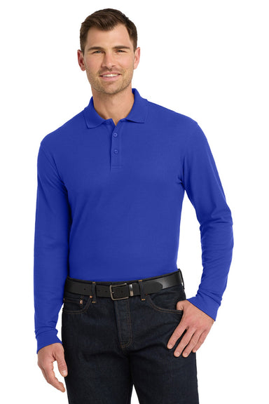 Port Authority K100LS Mens Core Classic Long Sleeve Polo Shirt True Royal Blue Model Front