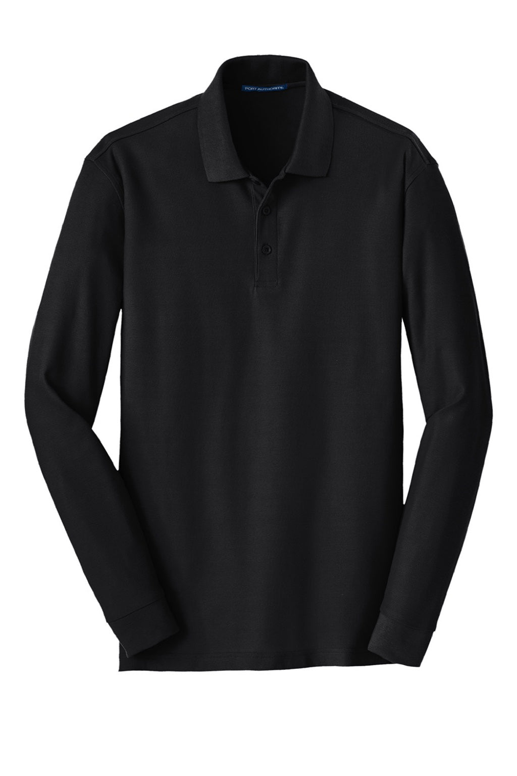 Port Authority K100LS Mens Core Classic Long Sleeve Polo Shirt Deep Black Flat Front