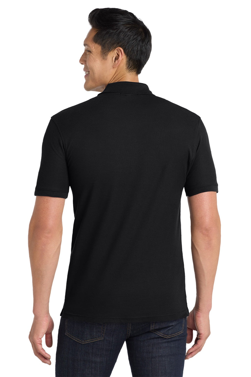 Port Authority K100P Mens Core Classic Short Sleeve Polo Shirt w/ Pocket Deep Black Model Back