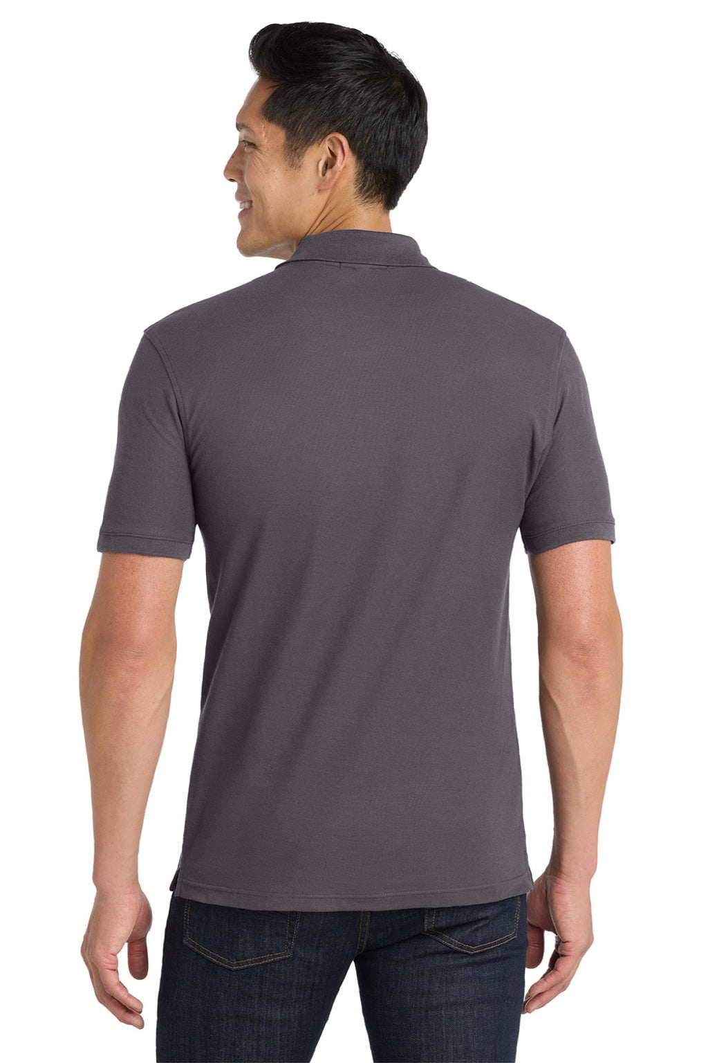 Port Authority K100P Mens Core Classic Short Sleeve Polo Shirt w/ Pocket Graphite Grey Model Back