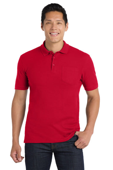 Port Authority K100P Mens Core Classic Short Sleeve Polo Shirt w/ Pocket Rich Red Model Front