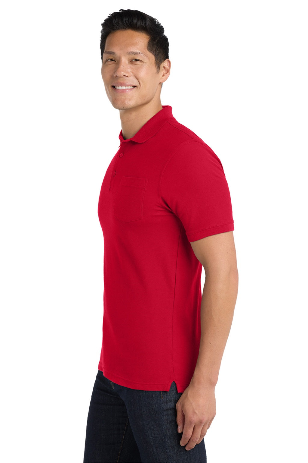 Port Authority K100P Mens Core Classic Short Sleeve Polo Shirt w/ Pocket Rich Red Model Side