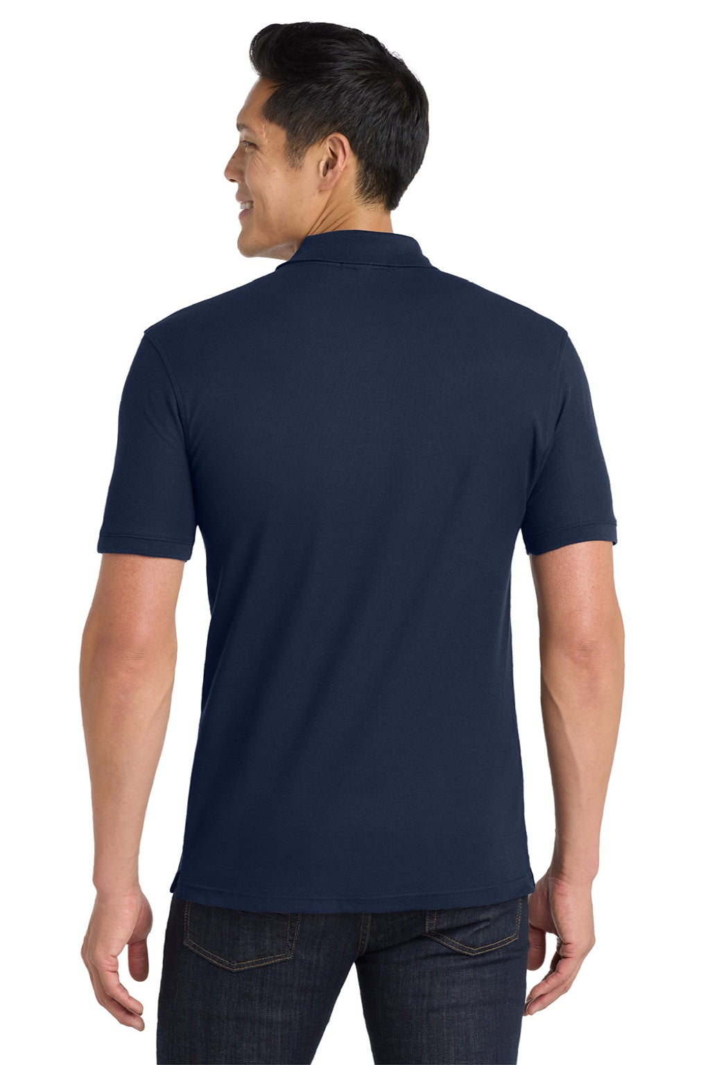 Port Authority K100P Mens Core Classic Short Sleeve Polo Shirt w/ Pocket River Navy Blue Model Back