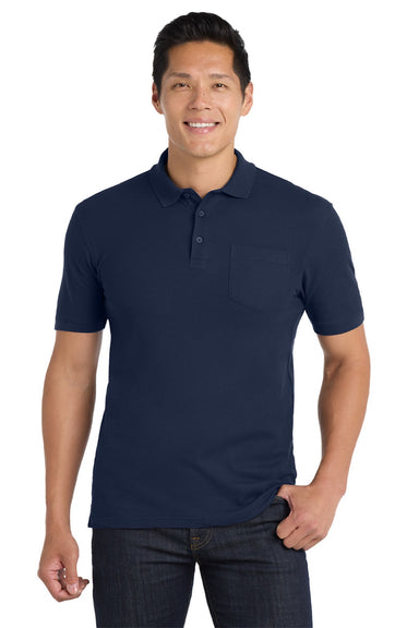 Port Authority K100P Mens Core Classic Short Sleeve Polo Shirt w/ Pocket River Navy Blue Model Front