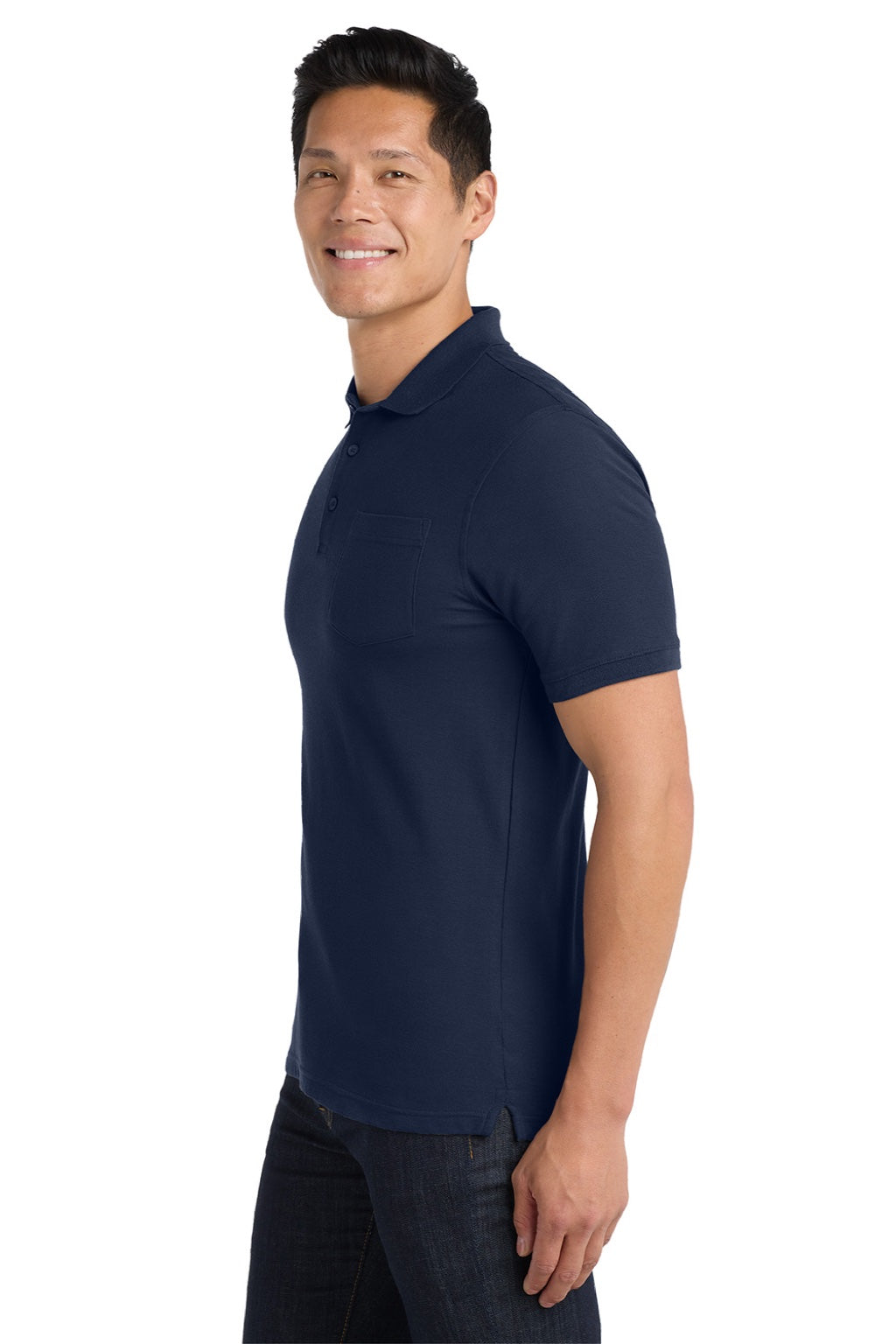 Port Authority K100P Mens Core Classic Short Sleeve Polo Shirt w/ Pocket River Navy Blue Model Side