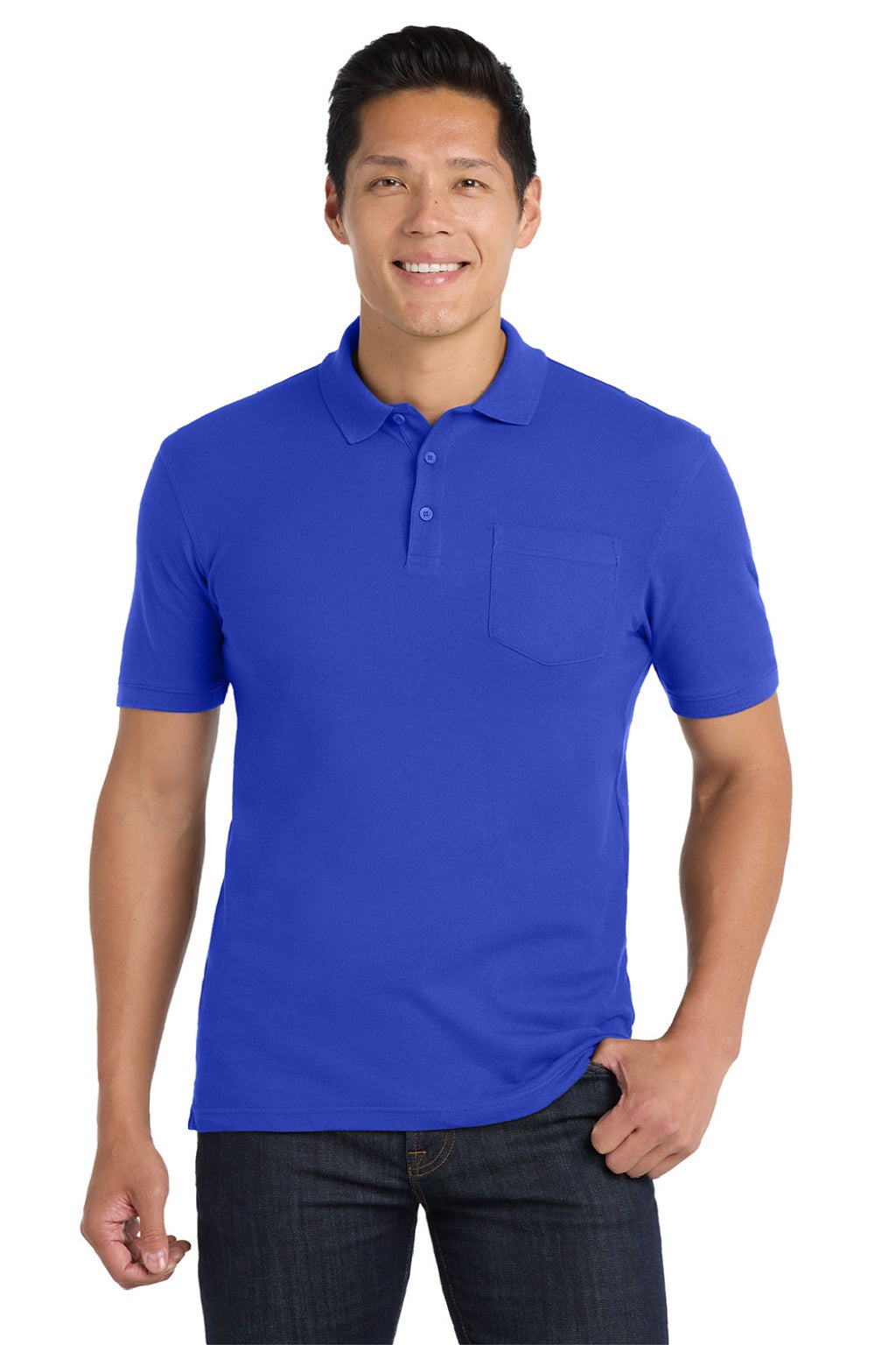 Port Authority K100P Mens Core Classic Short Sleeve Polo Shirt w/ Pocket True Royal Blue Model Front