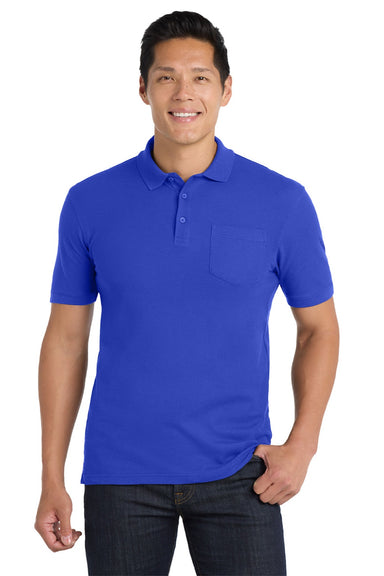 Port Authority K100P Mens Core Classic Short Sleeve Polo Shirt w/ Pocket True Royal Blue Model Front