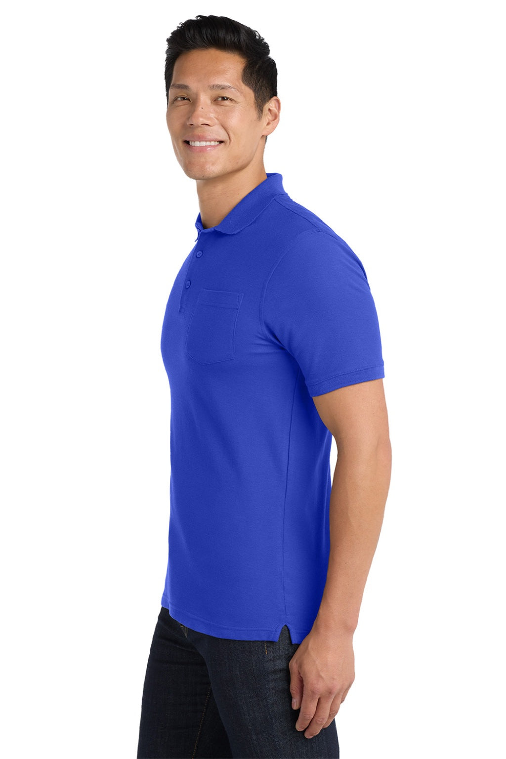 Port Authority K100P Mens Core Classic Short Sleeve Polo Shirt w/ Pocket True Royal Blue Model Side