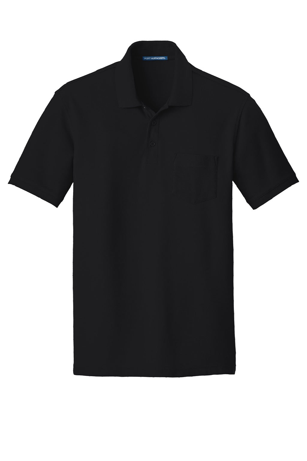 Port Authority K100P Mens Core Classic Short Sleeve Polo Shirt w/ Pocket Deep Black Flat Front