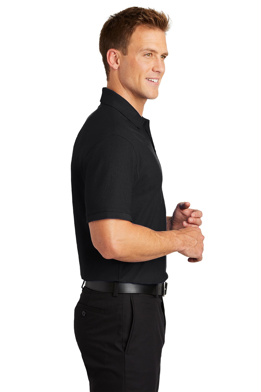 Port Authority K100/TLK100 Mens Core Classic Short Sleeve Polo Shirt Deep Black Model Side