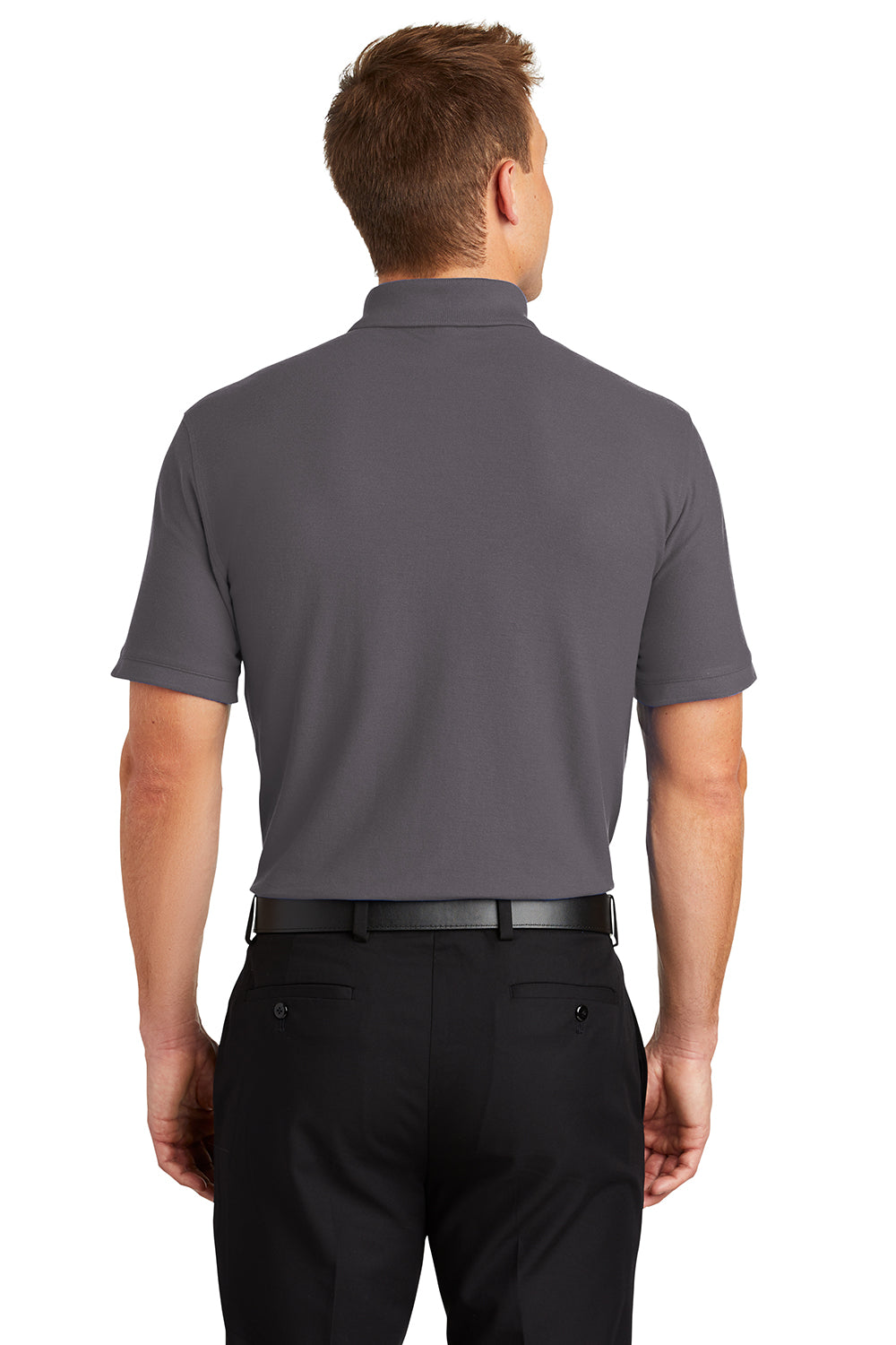 Port Authority K100/TLK100 Mens Core Classic Short Sleeve Polo Shirt Graphite Grey Model Back