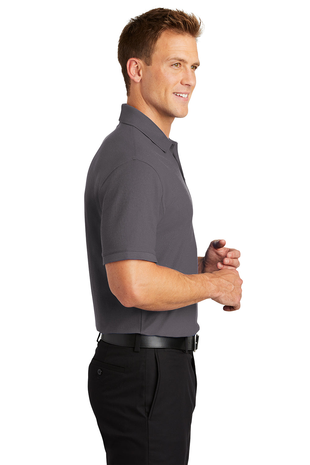 Port Authority K100/TLK100 Mens Core Classic Short Sleeve Polo Shirt Graphite Grey Model Side
